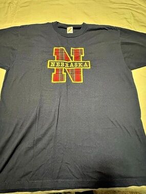 Vintage Nebraska Plaid N T Shirt Jerzees Made USA XL
